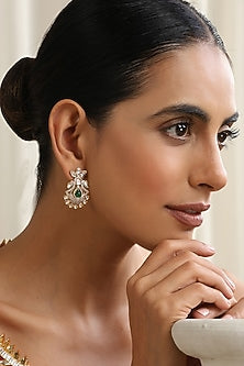 Rose Gold Finish Green Kundan Polki Stud Earrings