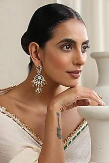 Gold Finish Multi-Colored Kundan Polki Dangler Earrings