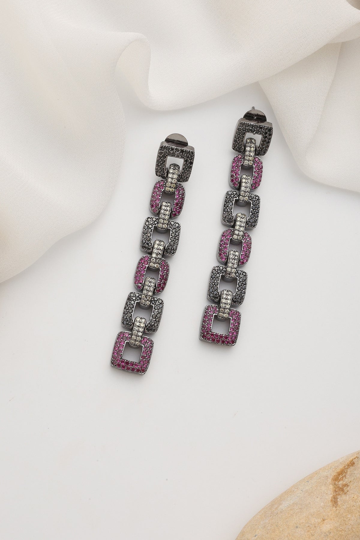 Black Rhodium Finish Zircon Dangler Earrings