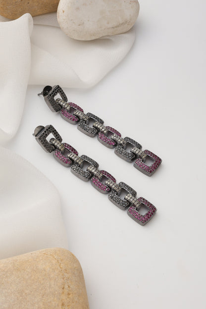 Black Rhodium Finish Zircon Dangler Earrings