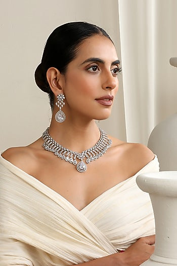 Silver Finish Zircon Necklace Set