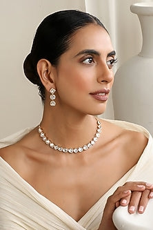 Rose Gold Finish Kundan Polki Necklace Set
