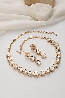 Rose Gold Finish Kundan Polki Necklace Set