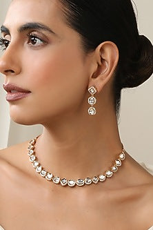 Rose Gold Finish Kundan Polki Necklace Set