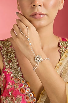 Rose Gold Finish Kundan Polki Hathphool