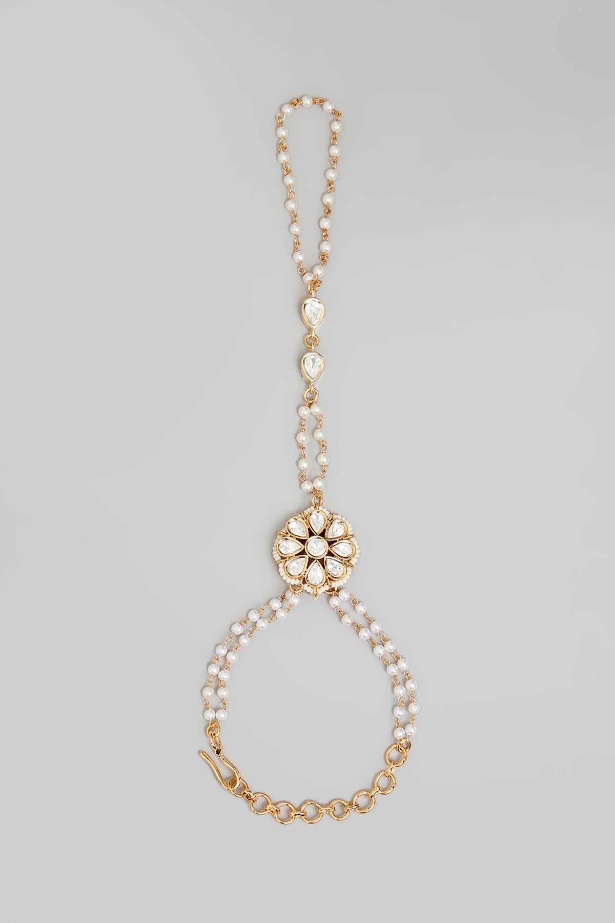 Rose Gold Finish Kundan Polki Hathphool