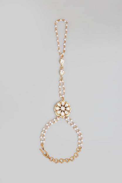 Rose Gold Finish Kundan Polki Hathphool