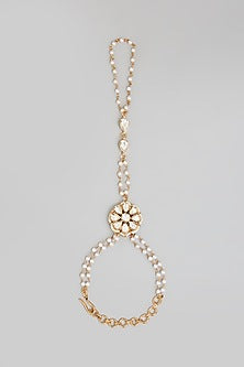 Rose Gold Finish Kundan Polki Hathphool