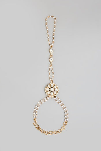 Rose Gold Finish Kundan Polki Hathphool