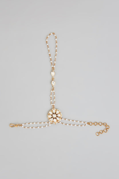 Rose Gold Finish Kundan Polki Hathphool
