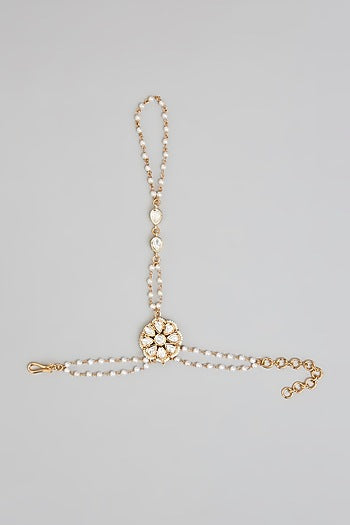 Rose Gold Finish Kundan Polki Hathphool