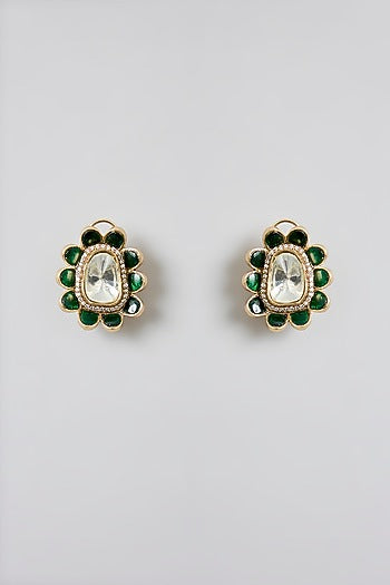 Rose Gold Finish Green Kundan Polki Hasli Necklace Set
