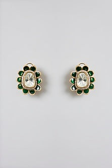 Rose Gold Finish Green Kundan Polki Hasli Necklace Set