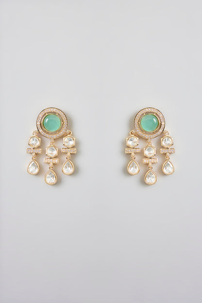Rose Gold Finish Green Kundan Polki Necklace Set