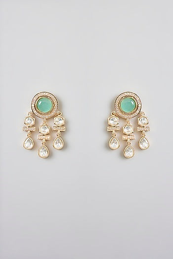 Rose Gold Finish Green Kundan Polki Necklace Set