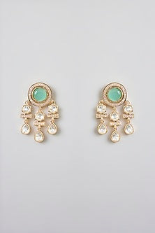 Rose Gold Finish Green Kundan Polki Necklace Set