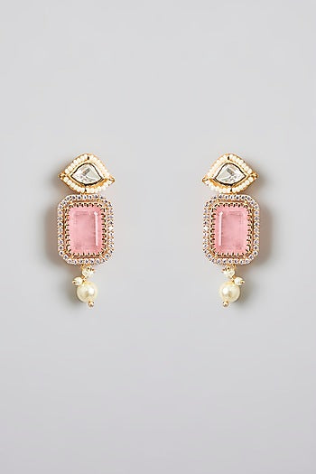 Rose Gold Finish Rose Quartz & Kundan Polki Choker Necklace Set