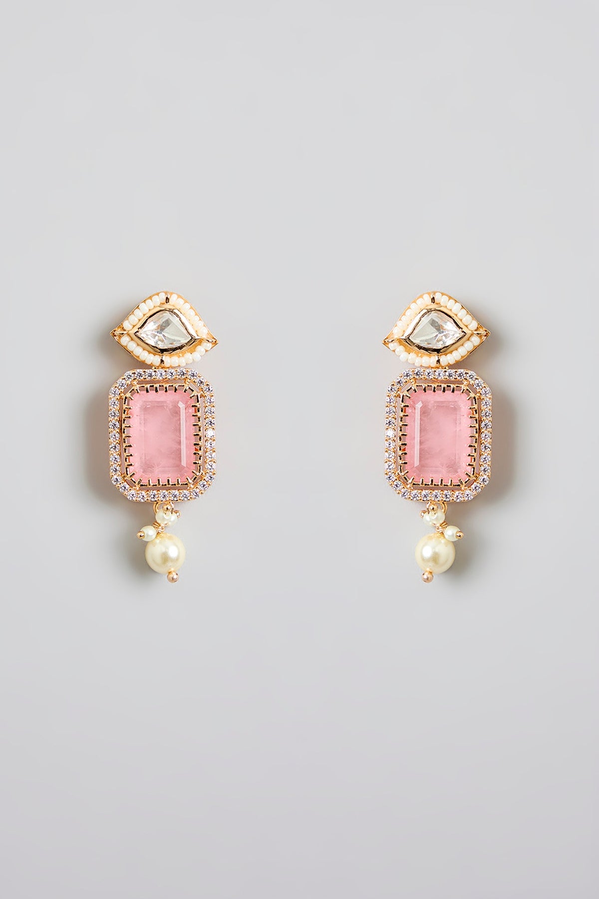 Rose Gold Finish Rose Quartz & Kundan Polki Choker Necklace Set