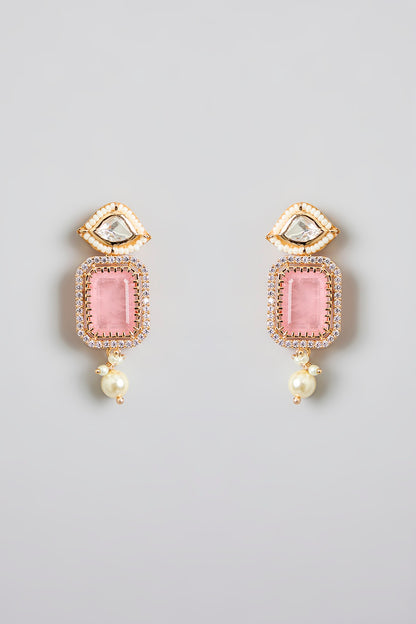Rose Gold Finish Rose Quartz & Kundan Polki Choker Necklace Set