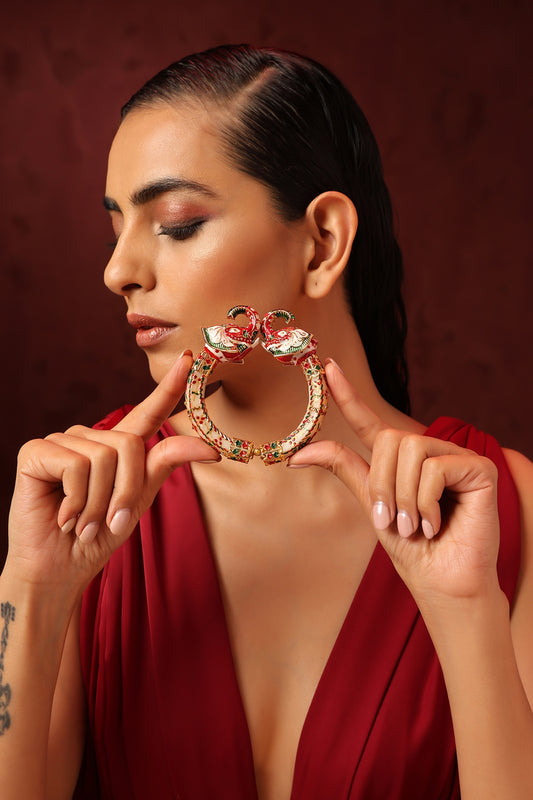 Gold Finish Kundan Polki & Multi-Colored Stone Bangle