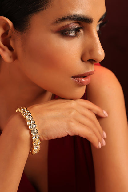 Gold Finish Kundan Polki Bangle