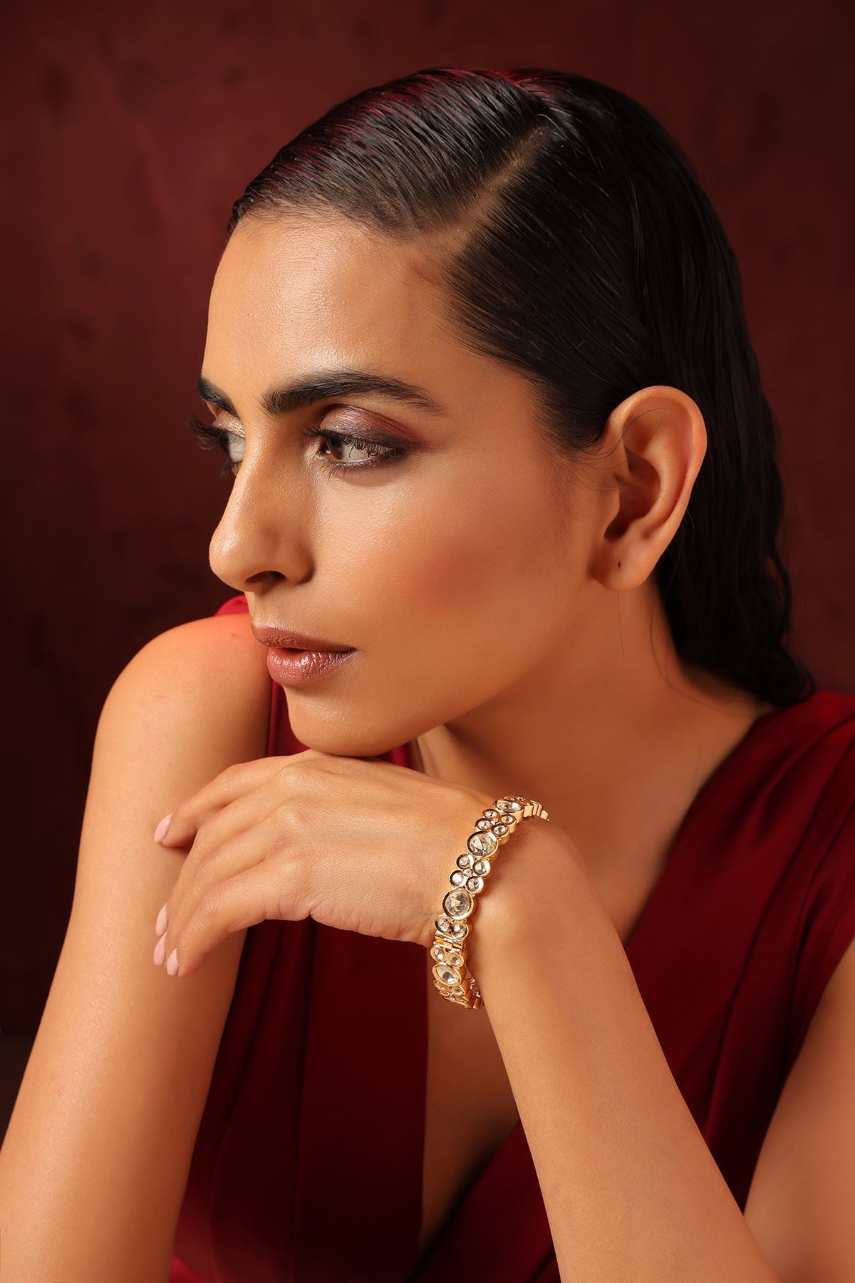 Gold Finish Kundan Polki Bangle