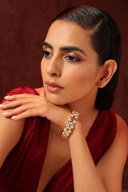 Gold Finish Kundan Polki Bangle