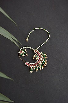 Gold Finish Kundan Polki & Pearl Nose Ring