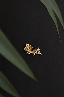 Gold Finish Kundan Polki & Pearl Nose Ring