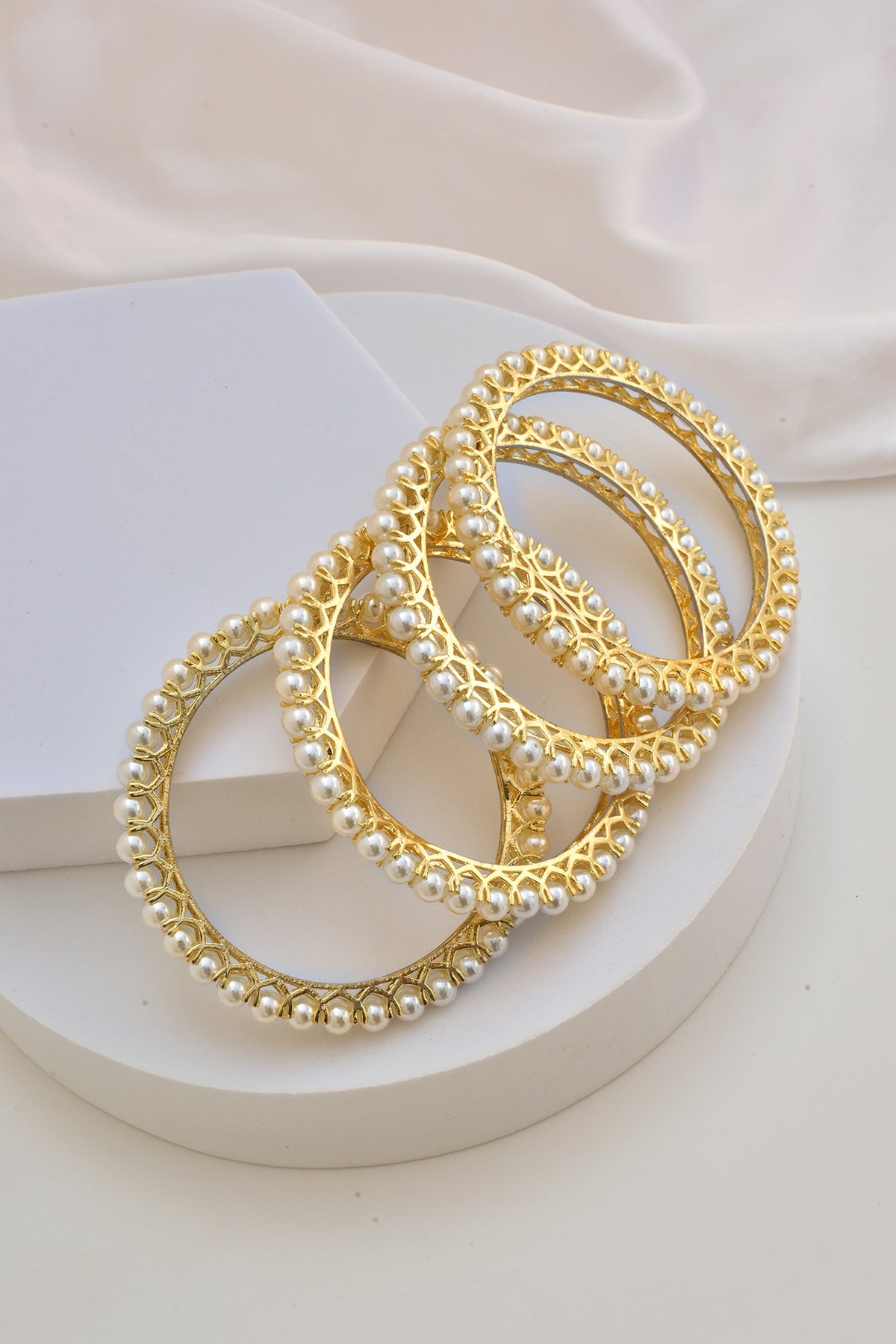 Gold Finish Kundan Polki Bangles (Set of 4)