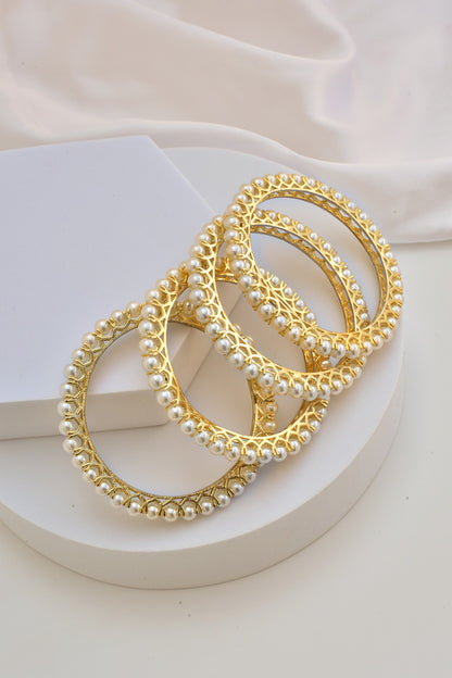Gold Finish Kundan Polki Bangles (Set of 4)
