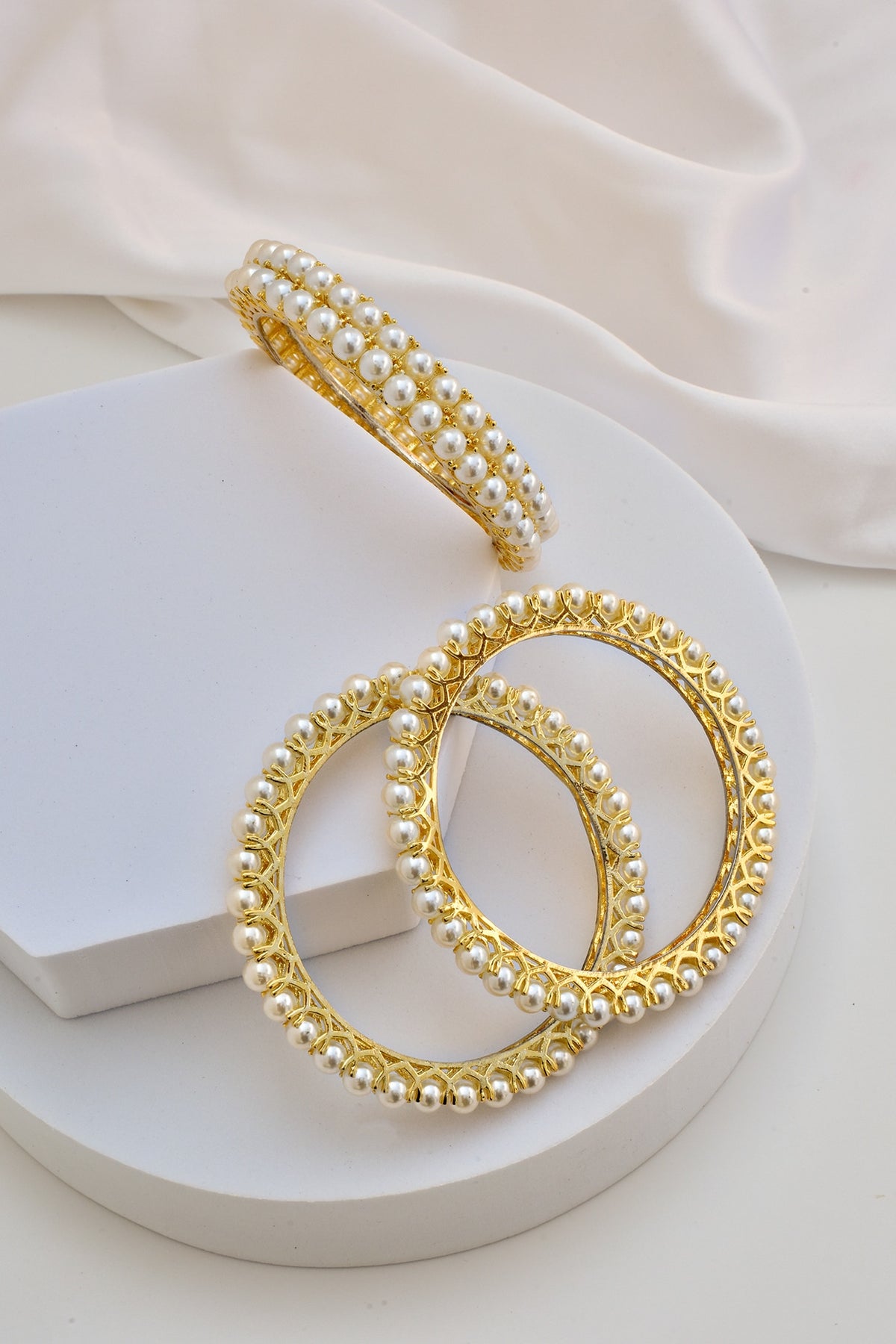 Gold Finish Kundan Polki Bangles (Set of 4)