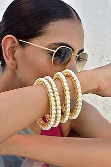 Gold Finish Kundan Polki Bangles (Set of 4)