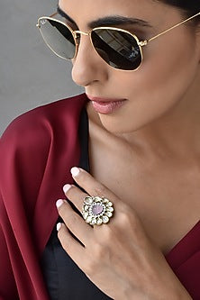 Gold Finish Kundan Polki Ring