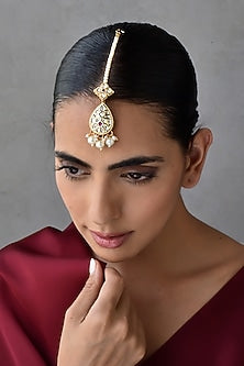 Gold Finish Kundan Polki Maangtikka