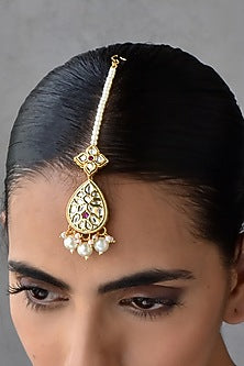 Gold Finish Kundan Polki Maangtikka