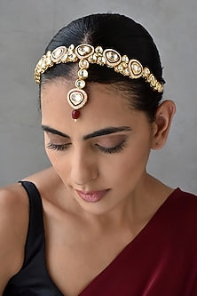 Gold Finish Kundan Polki Mathapatti