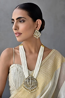 Gold Finish Kundan Polki & Pearl Pendant Necklace Set