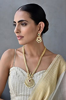 Gold Finish Kundan Polki & Jadau Long Necklace Set