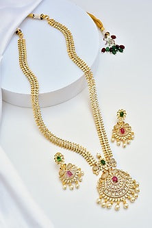 Gold Finish Kundan Polki & Jadau Long Necklace Set