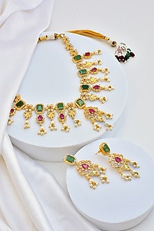 Gold Finish Kundan Polki & Jadau Necklace Set