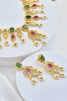 Gold Finish Kundan Polki & Jadau Necklace Set