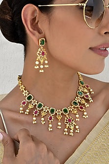 Gold Finish Kundan Polki & Jadau Necklace Set