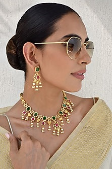 Gold Finish Kundan Polki & Jadau Necklace Set
