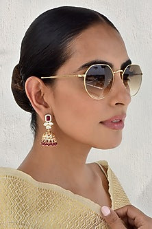 Rose Gold Finish Kundan Polki Jhumka Earrings
