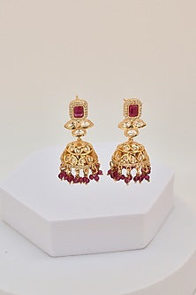Rose Gold Finish Kundan Polki Jhumka Earrings