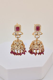 Rose Gold Finish Kundan Polki Jhumka Earrings