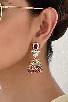Rose Gold Finish Kundan Polki Jhumka Earrings