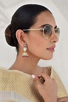 Rose Gold Finish Kundan Polki Jhumka Earrings