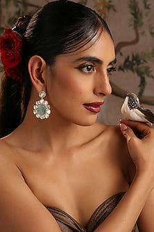 Gold Finish Mint Kundan Polki Dangler Earrings